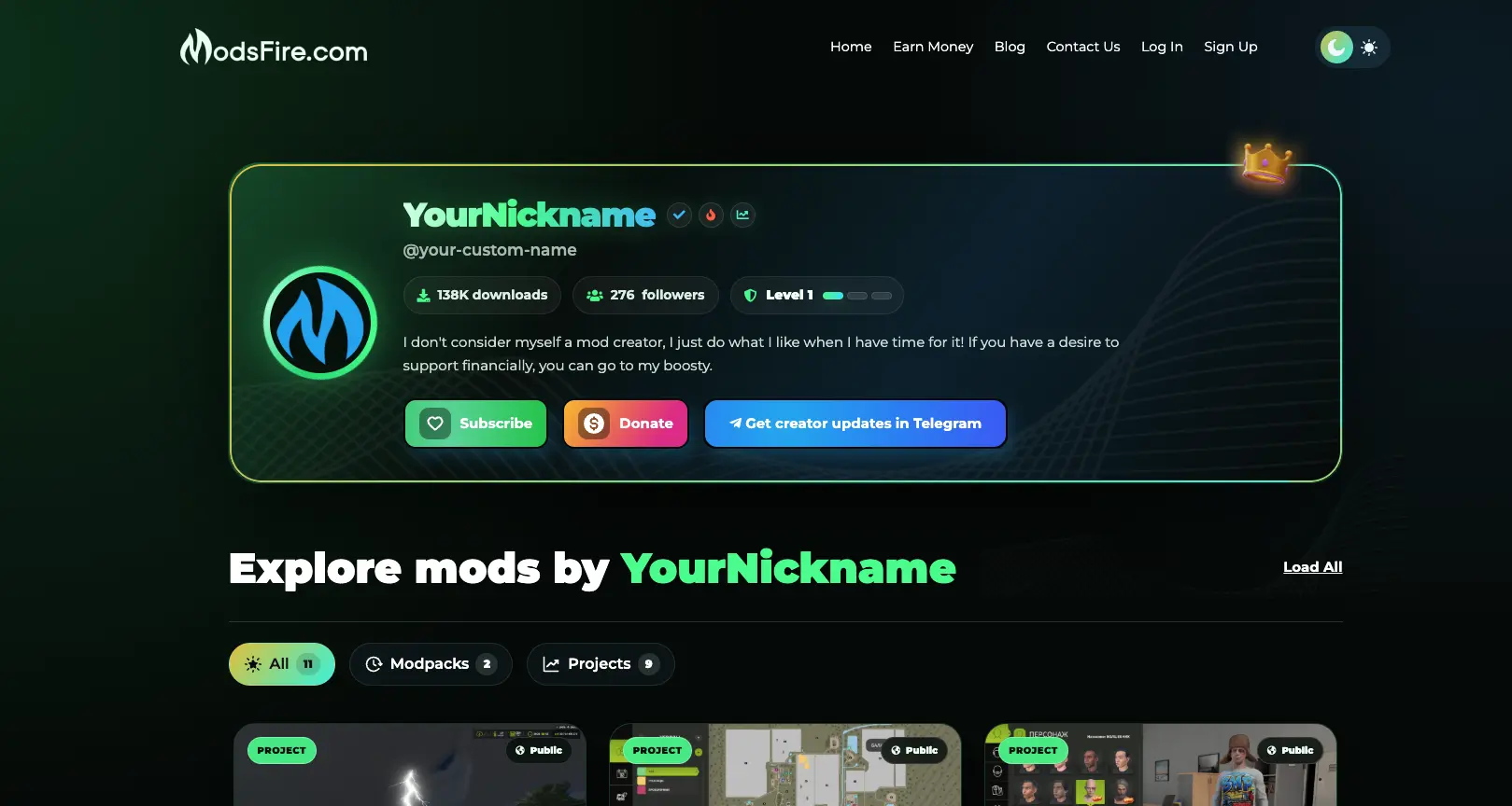 Current ModsFire creator page