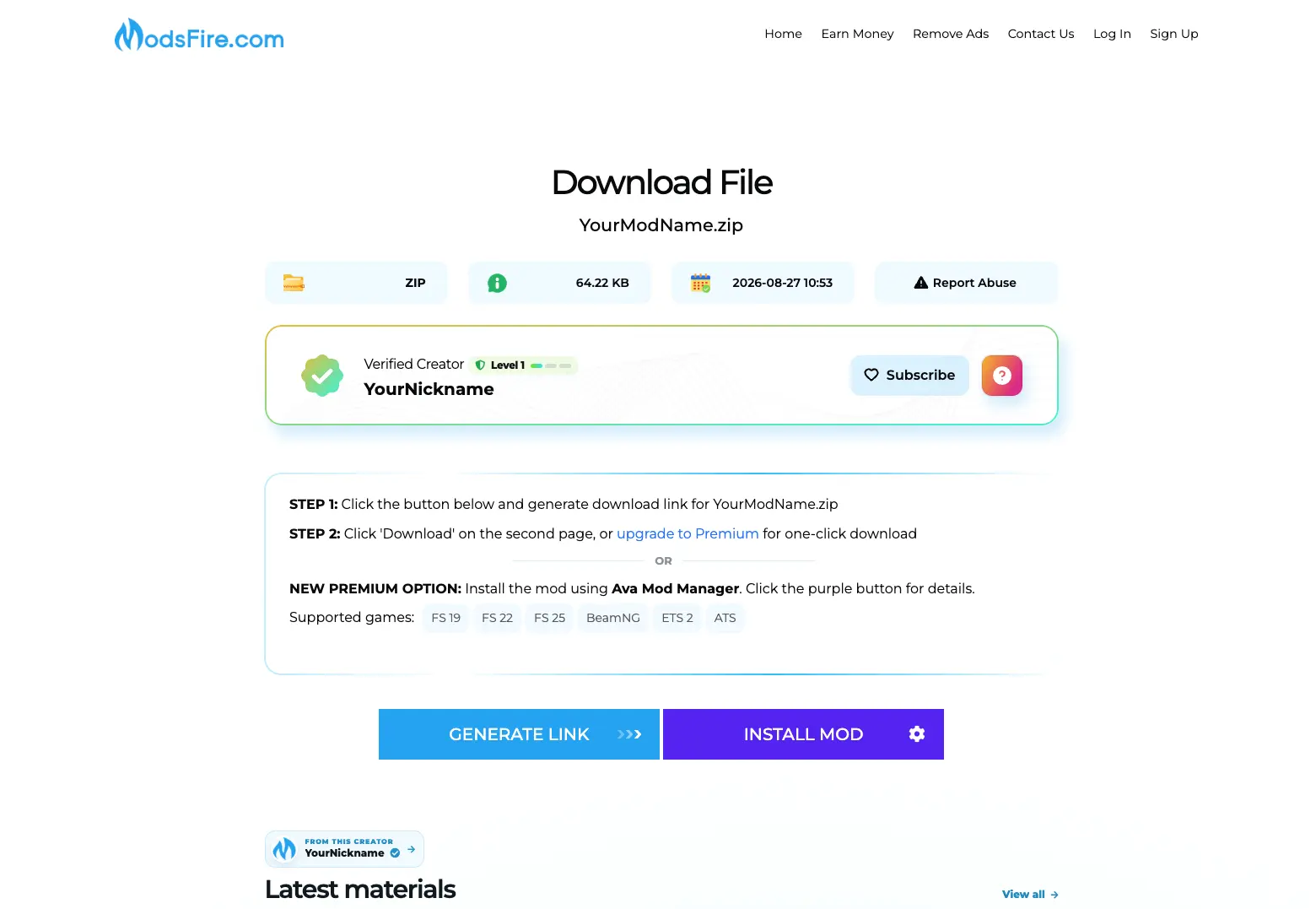 Current ModsFire download page